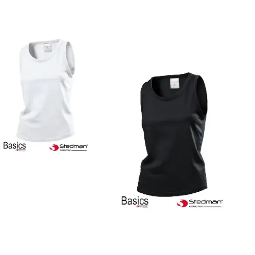 T-shirt damski bez rękawów SST2900,STEDMAN z dekoltem obszytym ściągaczem biały czarny